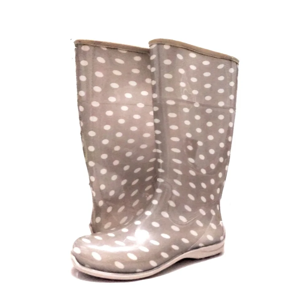 New! Itasca Womens 10M Gray Polka Dot Tall Rain Boots - Picture 3 of 8